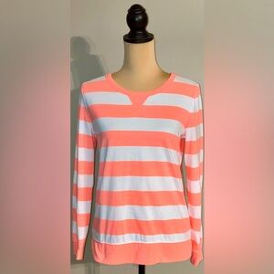 Women’s GAP Bright Salmon Pink & White Striped Long Sleeve Top/Shirt, Medium M